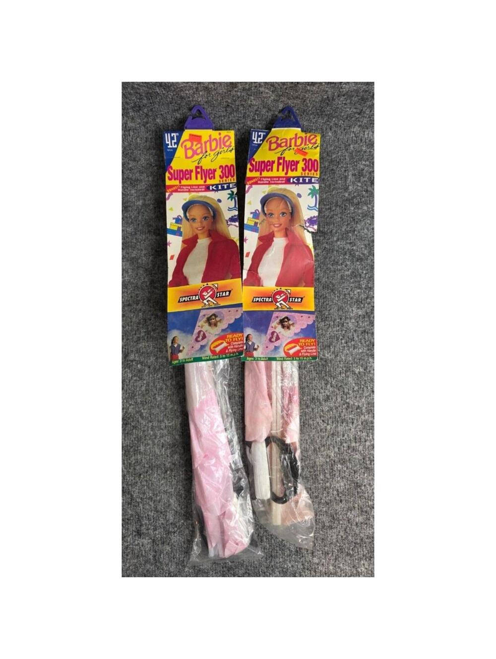 2 Barbie Super Flyer 300 Series Kite 42" Spectra Star Pink Design Complete